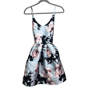 Comme USA Womens Floral Dress Spaghetti Cross Straps Pleated Blue Pink Sz L*